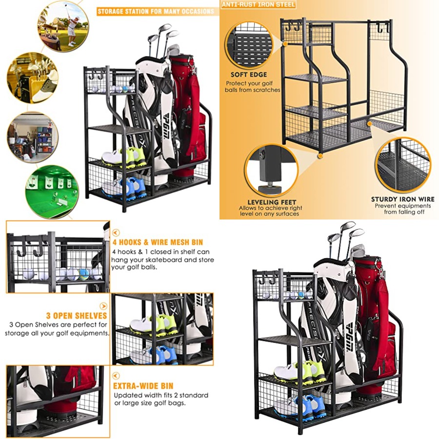 Golf Equipment Garage Organizer - Golf Bag Garage Storage Organizer Extra