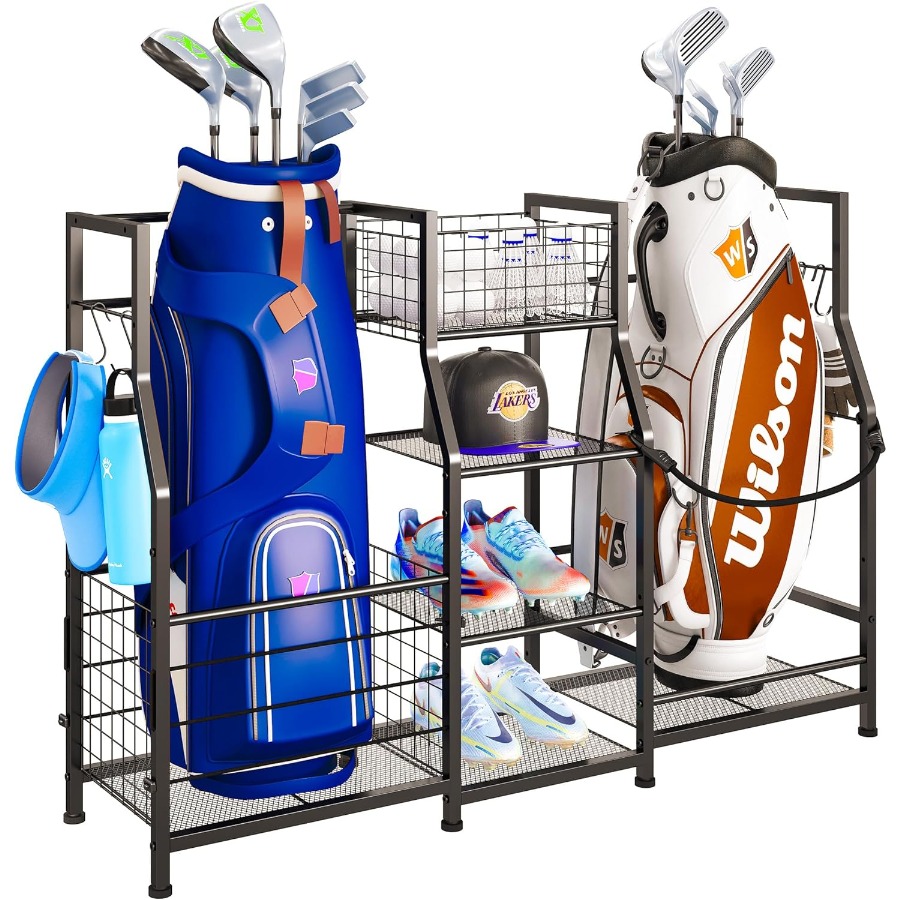 Golf Equipment Garage Organizer - Golf Bag Stand Garage Storage Organizer