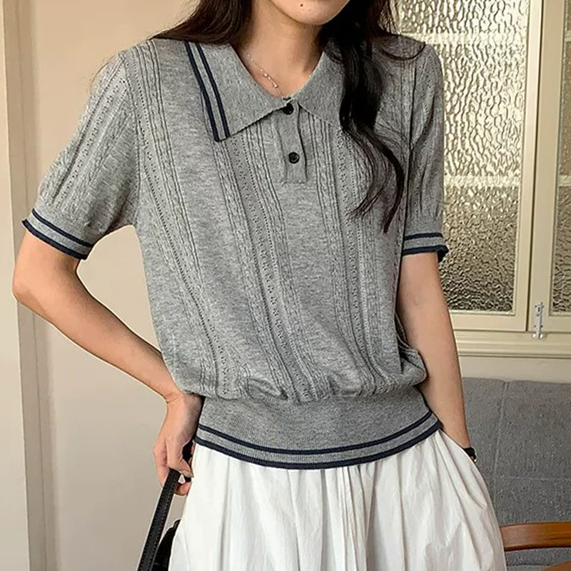 Golf Equipment For Women - Short Sleeve Polo Neck Knit Top