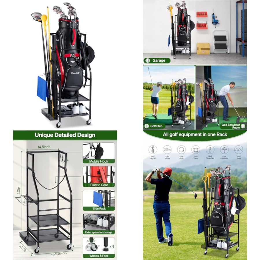 Golf Equipment Garage Organizer - Golf Bags Storage Garage Organizer -