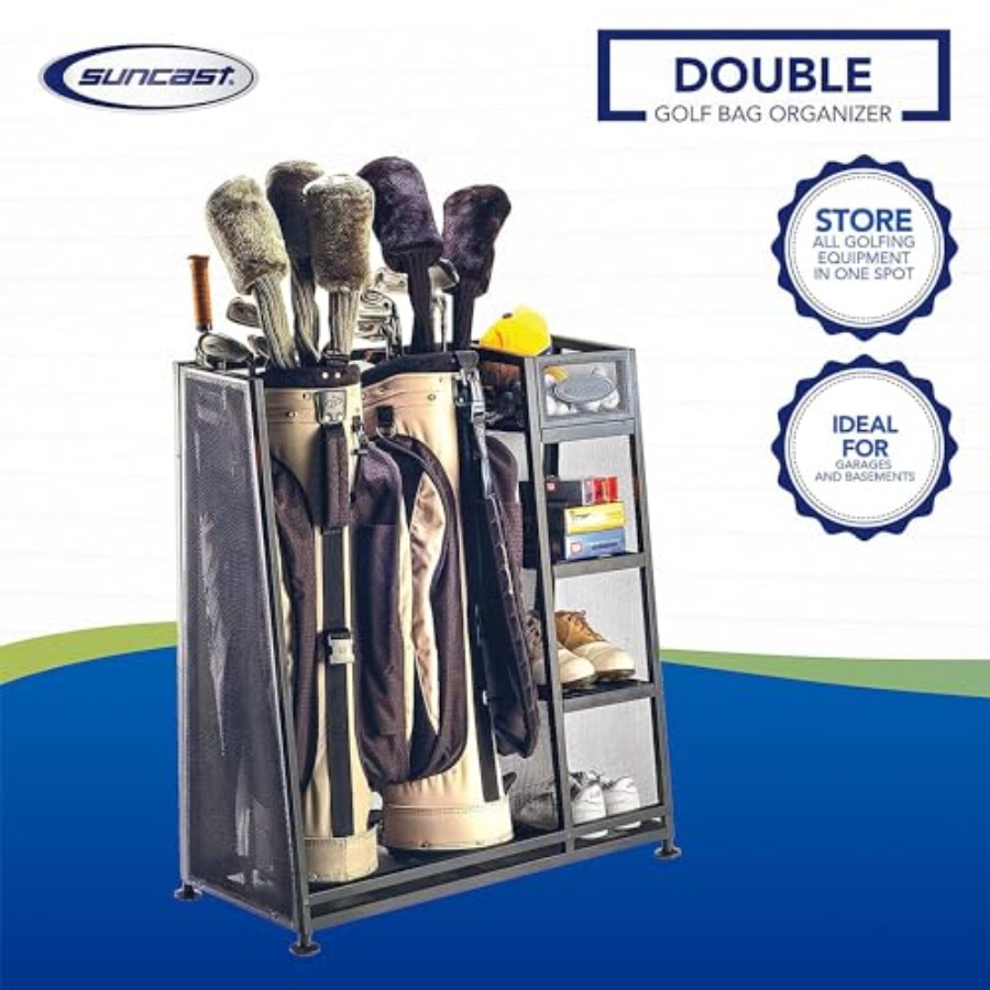 Heavy-duty metal golf bag and  - Golf Equipment Garage Organizer review and price