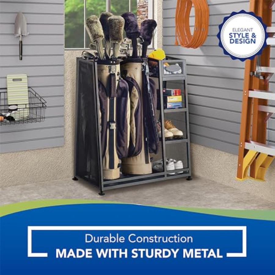 Heavy-duty metal golf bag and  - Golf Equipment Garage Organizer review and price