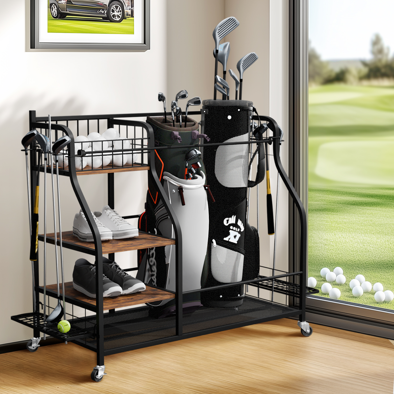 Rolling Golf Storage Rack Gara - Golf Equipment Garage Organizer review and price